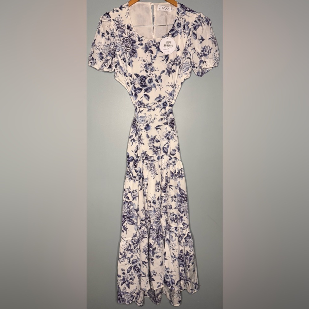 Petal & Pup Riccardo Dress Blue Floral Midi Cutout Back NWT Size 8